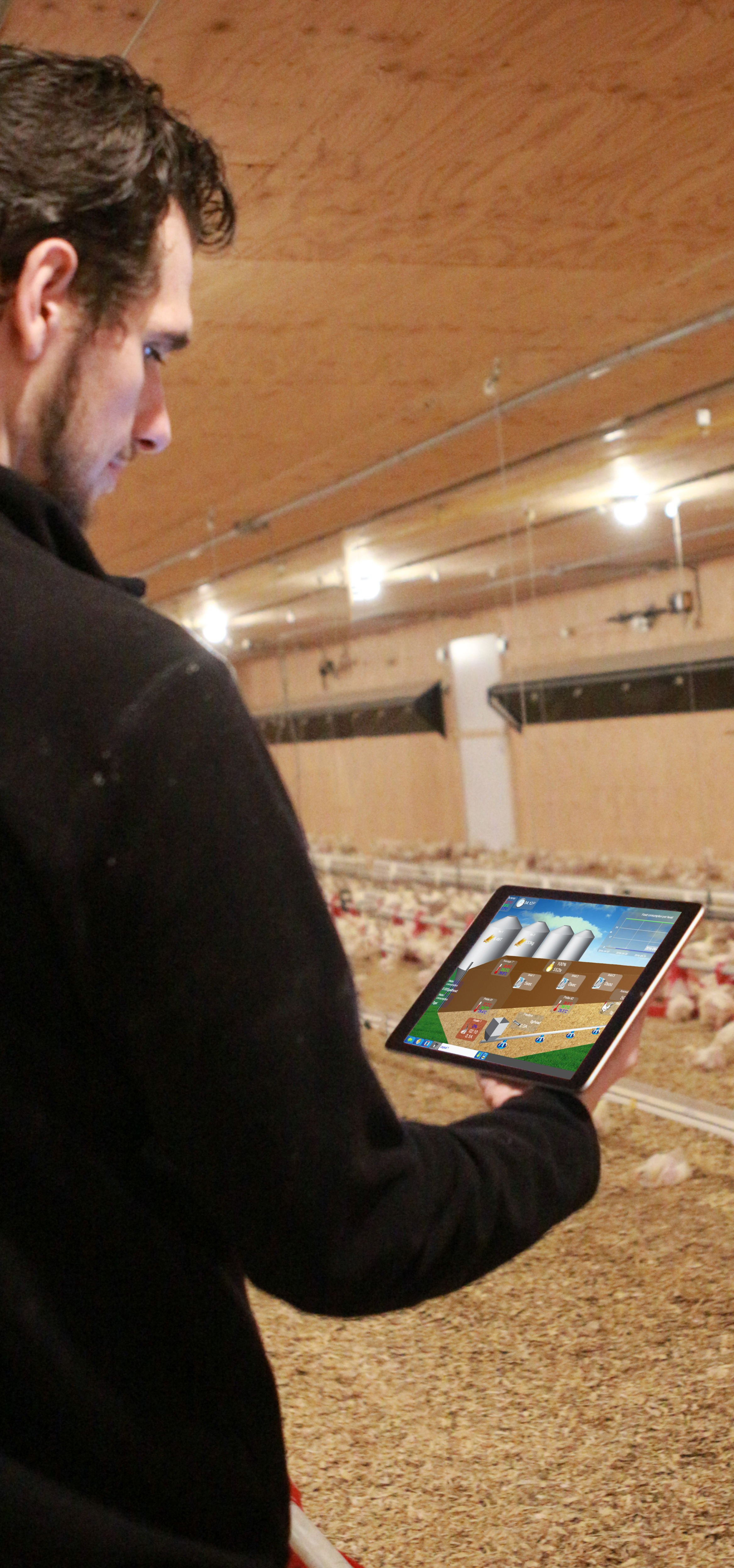 Système de contrôle avicole - Aperçu du bâtiment sur iPad